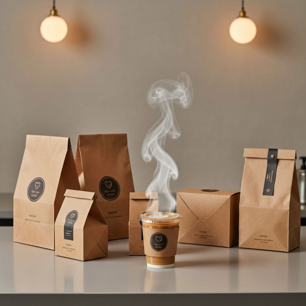 Neatly packed takeaway bags and coffee at Zambas Snack Bar